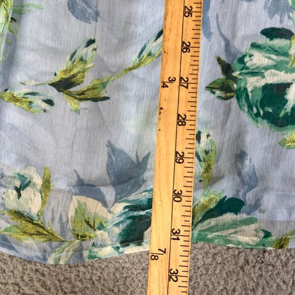 Susan Graver Blouse 3X Blue Green Sheer V Neck Pleated Long Sleeve QVC Flowy - Picture 12 of 14